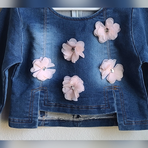 Girl's Cute Jean Top Embellished W/ Flowers, Sz 3-4 Yrs - Picture 5 of 6